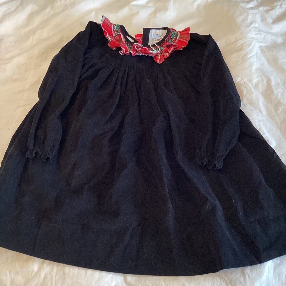 Elegant Black Kids Christmas Dress with Red Green Plaid Ruffle